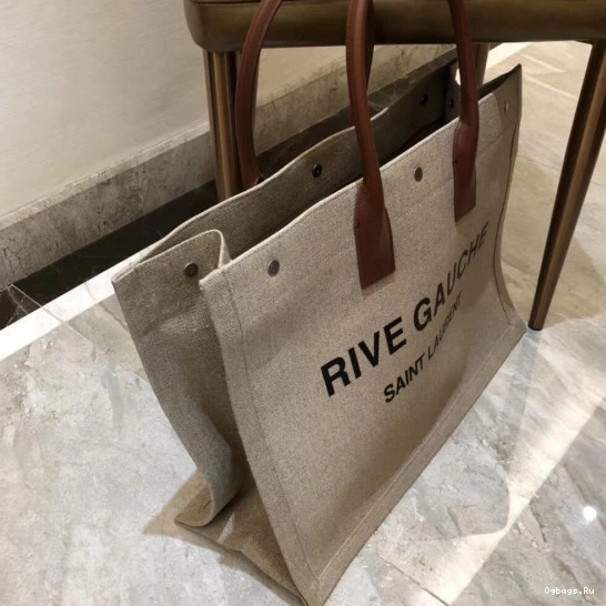 YSL LEATHER AND LINEN PRINTED GAUCHE BAG TOTE IN RIVE 0709